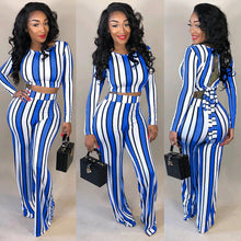 Load image into Gallery viewer, Striped Open Back  Crop Top Wide-leg Pants Set
